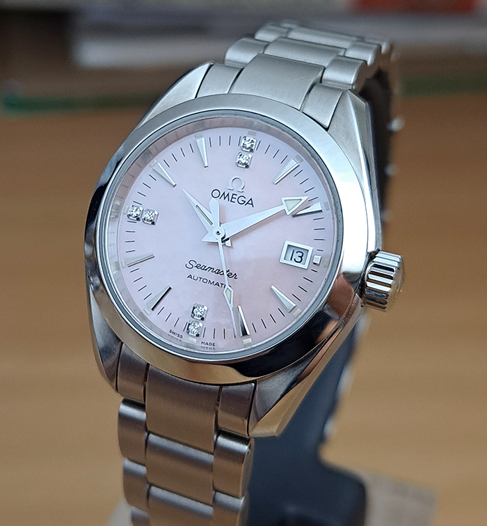 Ladies Omega Seamaster Aqua Terra Pink Shell/Diamond Dial Automatic Ref. 2573.71
